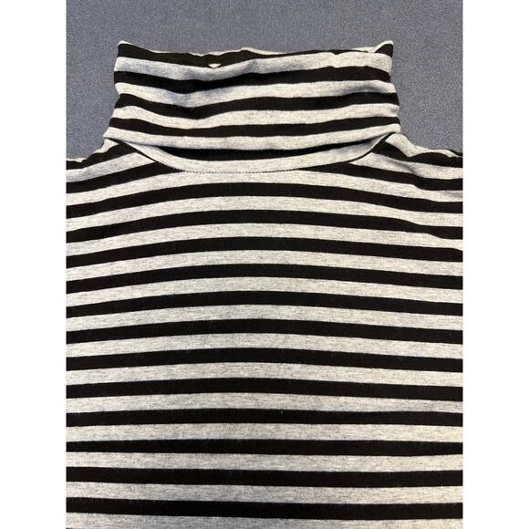 Feather by CM Clothing Turtleneck Long Sleeve Shirt Black/Gray Striped Women’s - Picture 2 of 5